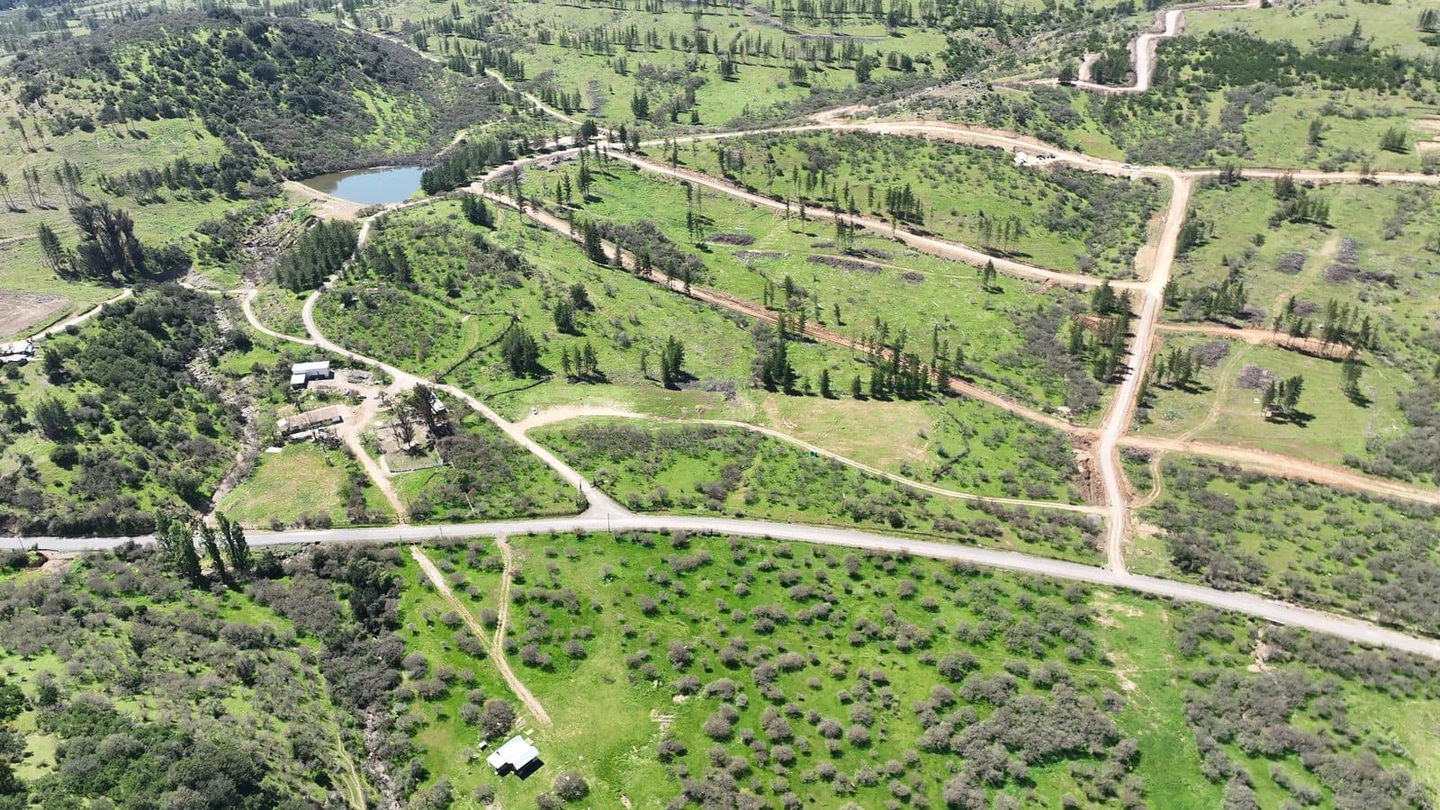 Panorámica del loteo de Altos de Talca con huertos